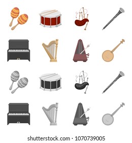 Banjo, piano, harp, metronome. Musical instruments set collection icons in cartoon,monochrome style vector symbol stock illustration web.