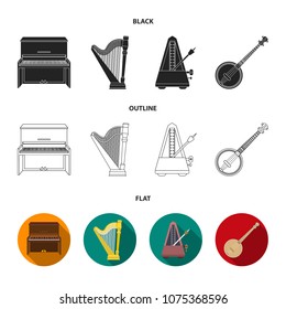 Banjo, piano, harp, metronome. Musical instruments set collection icons in black,flat,outline style vector symbol stock illustration web.