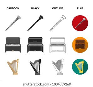 Banjo, piano, harp, metronome. Musical instruments set collection icons in cartoon,black,outline,flat style vector symbol stock illustration web.