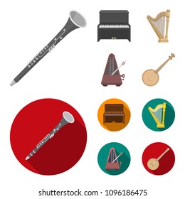 Banjo, piano, harp, metronome. Musical instruments set collection icons in cartoon,flat style vector symbol stock illustration web.