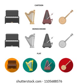 Banjo, piano, harp, metronome. Musical instruments set collection icons in cartoon,flat,monochrome style vector symbol stock illustration web.