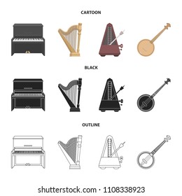 Banjo, piano, harp, metronome. Musical instruments set collection icons in cartoon,black,outline style vector symbol stock illustration web.
