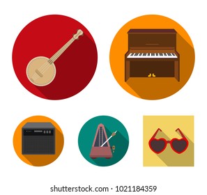 Banjo, piano,loudspeaker, metronome. Musical instruments set collection icons in flat style vector symbol stock illustration web.