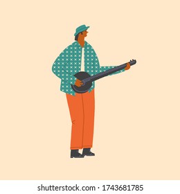 Banjo Player illustration in vector. Music jazz band performance.