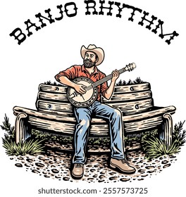 Banjo rhythm western vintage illustration artwork