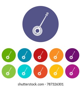 Banjo set icons in different colors isolated on white background