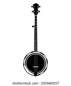 Banjo Silhouette, Banjo Guitar Stringed Musical Instrument Vector