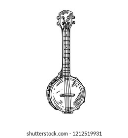 Banjo. Sketch. Engraving Style. Vector Illustration.