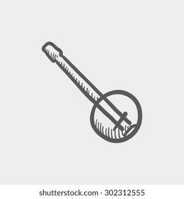 Ícone de esboço banjo para web e celular. Ícone de cinza escuro com vetor desenhado à mão em plano de fundo cinza claro.