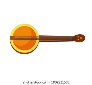 Banjo. Spanish musical instrument. National South American guitar. Music lessons. Flat cartoon illustration