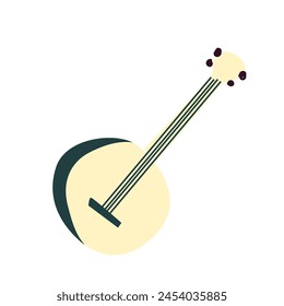 Banjo, stringed acoustic wooden banjo with fretboard. African-American music instrument. Colored flat cartoon vector illustration isolated on white background. Vector illustration can used for banner