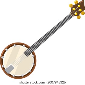 Banjo with strings. Musical instrument vector illustration