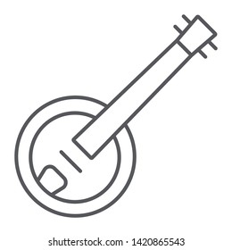 Banjo thin line icon, music and string, folk musical instrument sign, vector graphics, a linear pattern on a white background, eps 10.
