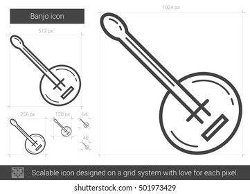 Banjo vector line icon isolated on white background. Banjo line icon for infographic, website or app. Scalable icon designed on a grid system.