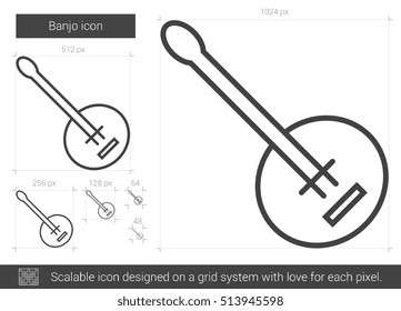 Banjo vector line icon isolated on white background. Banjo line icon for infographic, website or app. Scalable icon designed on a grid system.