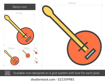 Banjo vector line icon isolated on white background. Banjo line icon for infographic, website or app. Scalable icon designed on a grid system.
