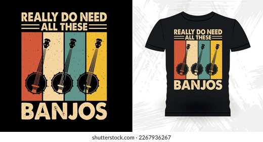 Banjos Lover Funny Guitarist Guitar Player Musician Music Bass Retro Vintage Musician T-Shirt Design