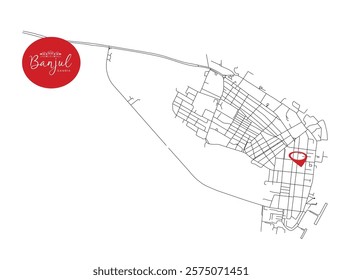 Banjul capital city of The Gambia,Urban Streets Roads Map with city center location pin, illustration vector element image 