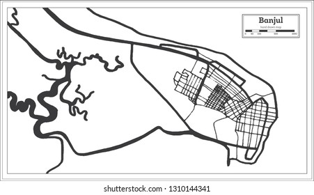 Banjul Gambia City Map in Retro Style. Outline Map. Vector Illustration.