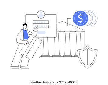 Bank account abstract concept vector illustration. Personal bank account, savings deposit, online banking, credit card details, opening service, corporate offshore, visit office abstract metaphor.