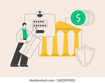 Bank account abstract concept vector illustration. Personal bank account, savings deposit, online banking, credit card details, opening service, corporate offshore, visit office abstract metaphor.