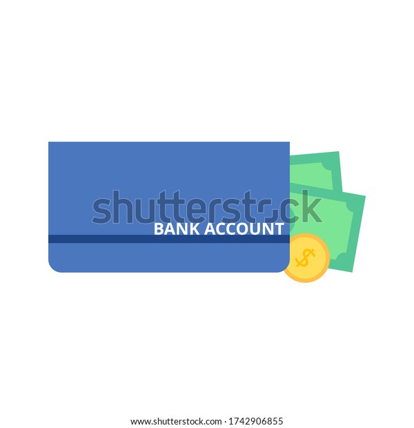 Bank account\
book vector. Banknote and coin. Finance and business concept. Flat\
design on white\
background.