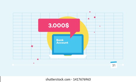 Bank account in laptop screen with salary and salary day.