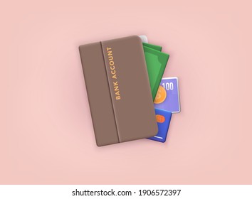 Bank Account Opening Concept. Internet Banking, Online Purchasing And Transaction, Electronic Funds Transfers. 3D Vector Illustrations. 