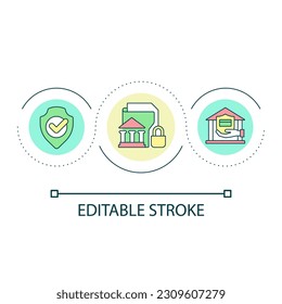 Bank account security loop concept icon. Customer data protection. Financial information abstract idea thin line illustration. Isolated outline drawing. Editable stroke. Arial font used