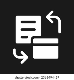 Bank account statement dark mode glyph ui icon. Summary of transactions. User interface design. White silhouette symbol on black space. Solid pictogram for web, mobile. Vector isolated illustration