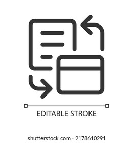 Bank account statement pixel perfect linear ui icon. Summary of cardholder transactions. GUI, UX design. Outline isolated user interface element for app and web. Editable stroke. Arial font used