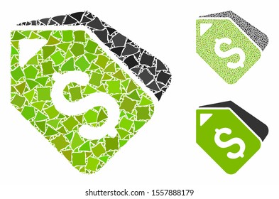 Bank account tags mosaic of tuberous parts in various sizes and color tones, based on bank account tags icon. Vector tuberous elements are combined into mosaic.