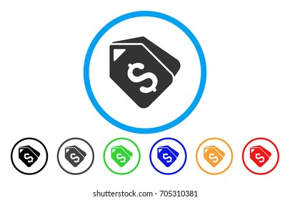 Bank Account Tags vector rounded icon. Image style is a flat gray icon symbol inside a blue circle. Additional color variants are grey, black, blue, green, red, orange.