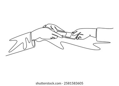 Bank activity concept. Single line draw design vector graphic illustration.	