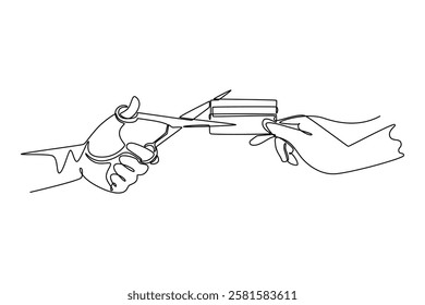 Bank activity concept. Single line draw design vector graphic illustration.	