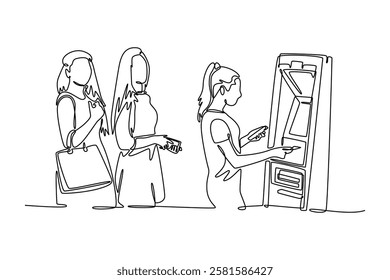 Bank activity concept. Single line draw design vector graphic illustration.	