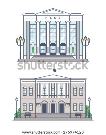 The Bank and the administration building. Detached on a white background.