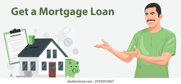 A bank advertise and Offer mortgage loan. Vector Illustration