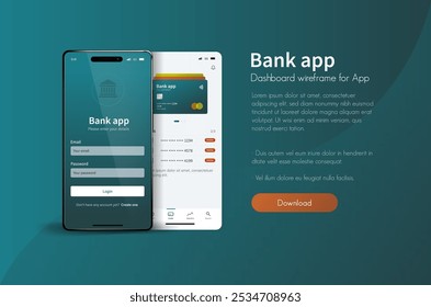 Bank app dashboard. Mobile Banking and Financial Management UI Design with Analytics and Transaction History. The interface includes analytics, transaction history, payment options and Account balance