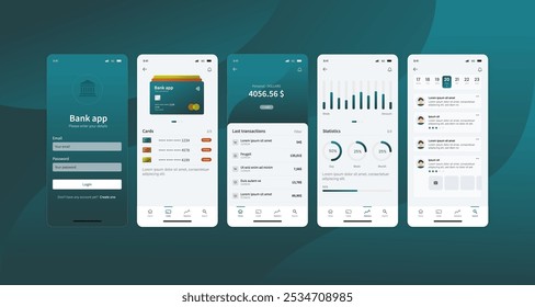 Bank app dashboard. Mobile Banking and Financial Management UI Design with Analytics and Transaction History. The interface includes analytics, transaction history, payment options and Account balance