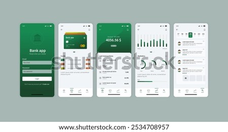 Bank app dashboard. Mobile Banking and Financial Management UI Design with Analytics and Transaction History. The interface includes analytics, transaction history, payment options and Account balance