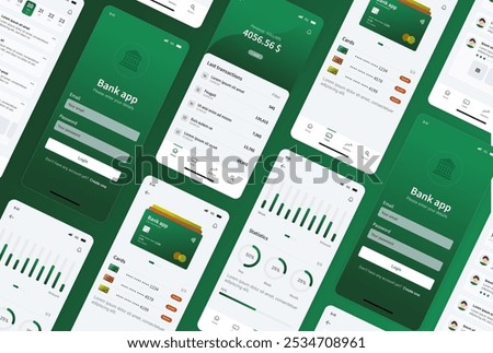 Bank app dashboard. Mobile Banking and Financial Management UI Design with Analytics and Transaction History. The interface includes analytics, transaction history, payment options and Account balance