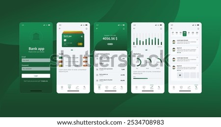 Bank app dashboard. Mobile Banking and Financial Management UI Design with Analytics and Transaction History. The interface includes analytics, transaction history, payment options and Account balance