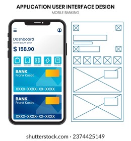 Bank application mobile user interface design and wireframe