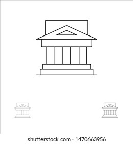 Bank, Architecture, Building, Court, Estate, Government, House, Property Bold and thin black line icon set. Vector Icon Template background