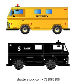 Bank armored car. Bulletproof security van. Silhouette. Vector isolated on white.