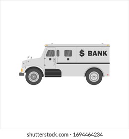 Bank armored cash truck side view. Utility security van. Vector flat illustration