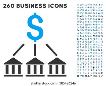 Bank Association icon within 260 vector business pictogram set. Style is bicolor flat symbols, light blue and gray colors, white background.