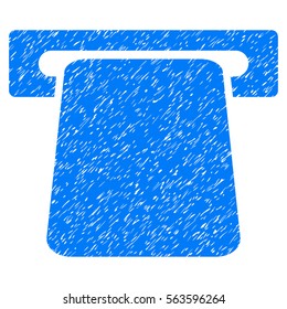 Bank ATM grainy textured icon for overlay watermark stamps. Flat symbol with dirty texture. Dotted vector blue ink rubber seal stamp with grunge design on a white background.