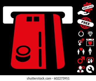 Bank ATM icon with bonus passion design elements. Vector illustration style is flat iconic symbols on white background.